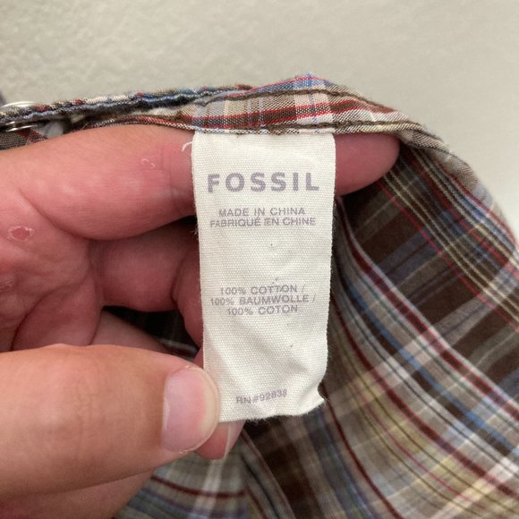 Fossil Plaid Pearl Snap Rodeo Western Cotton Vintage Fit Shirt - Picture 10 of 12